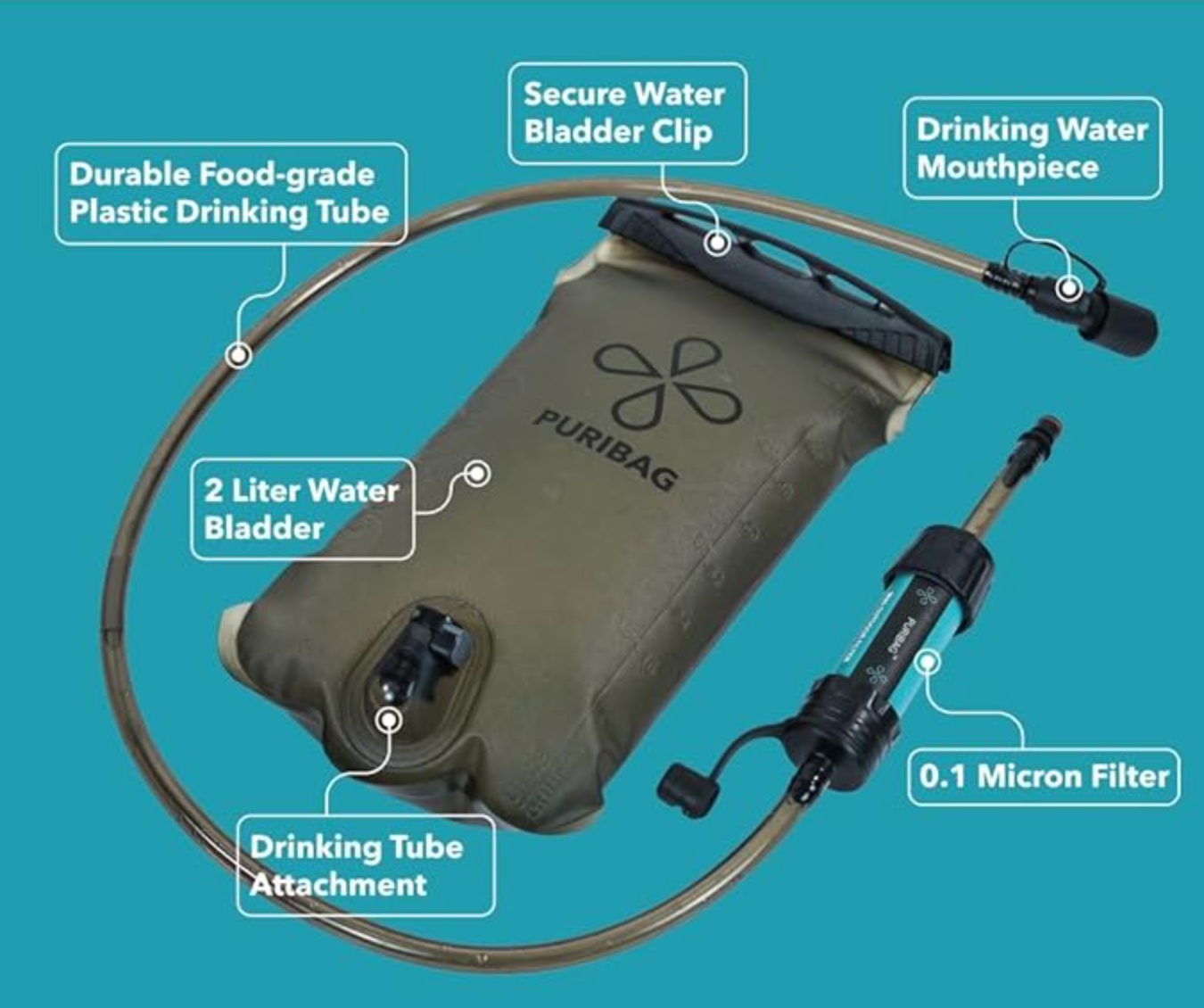 Puribag Adventure 2L Hydration Bladder With Filter System