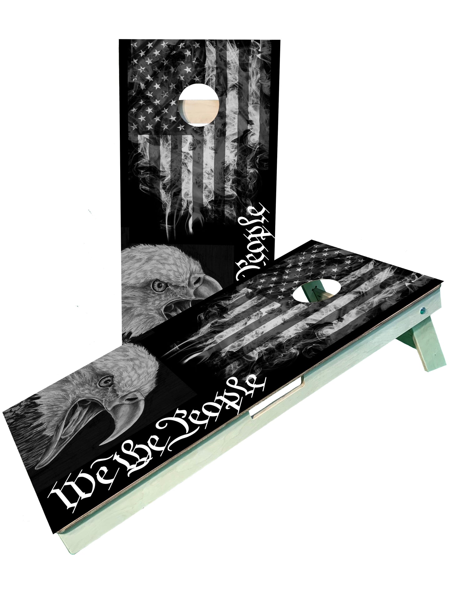 We The People Black White Eagle Flag Cornhole Set Pro