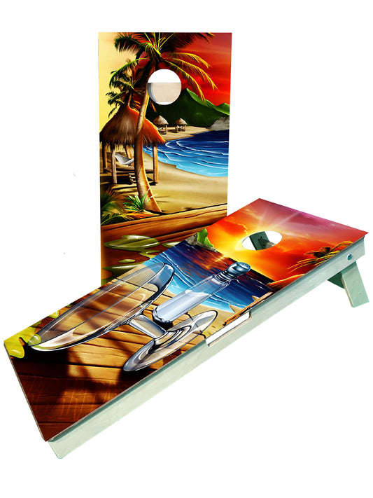 Spilt Margarita in Paradise Cornhole Set Beach Tiki Design