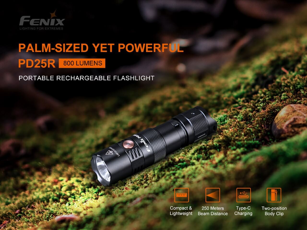 Fenix PD25R Rechargeable LED Pocket Flashlight 800 Lumens