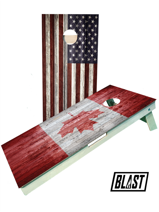 USA Canadian Flag Cornhole Set Weatherproof Baltic Birch