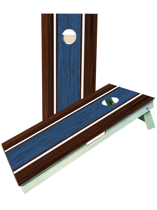 Brown and Blue Striped Cornhole Boards Baltic Birch Outdoor