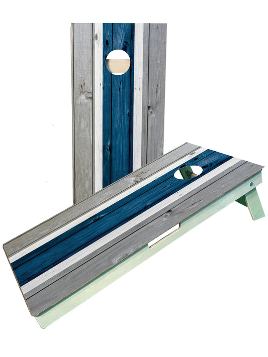 Blue And Grey Striped Cornhole Boards Outdoor Weatherproof