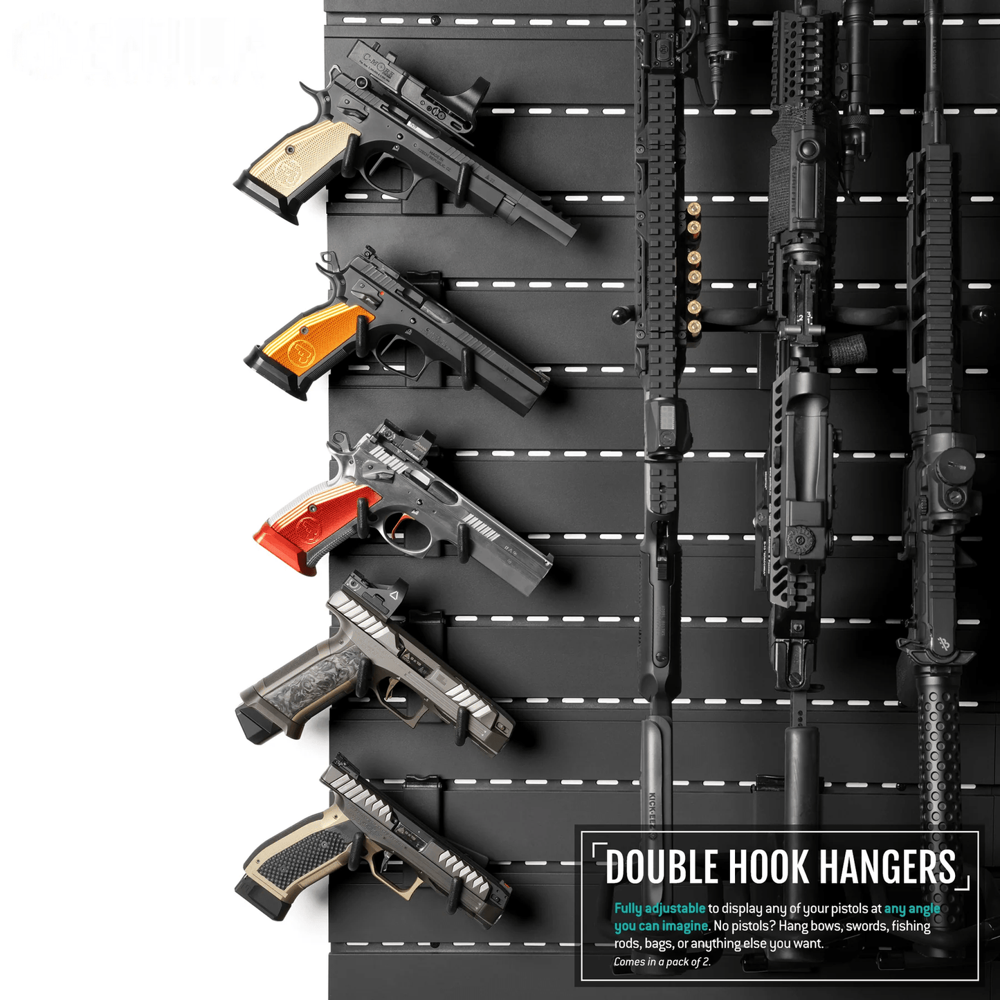 Wall Rack System Adjustable Pistol Hangers Two Pack