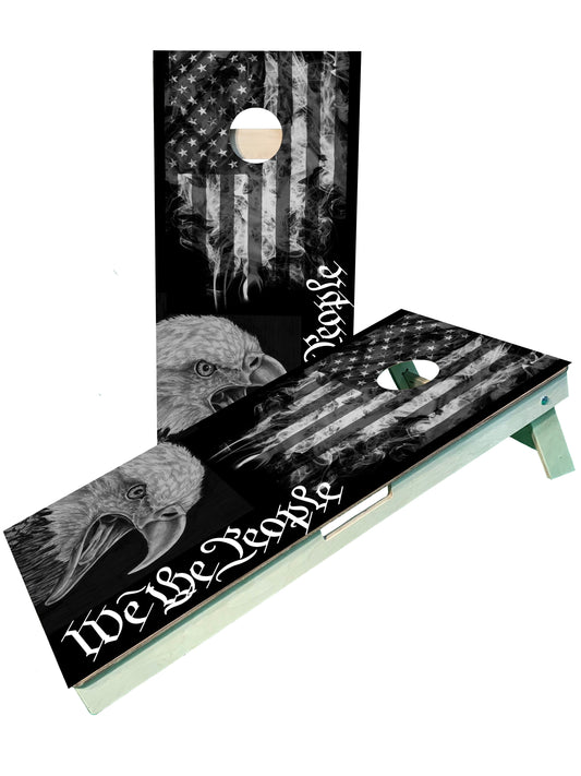We The People Black White Eagle Flag Cornhole Set Pro